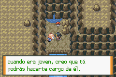 Anciano que regala un Chikorita en Tohjo Falls